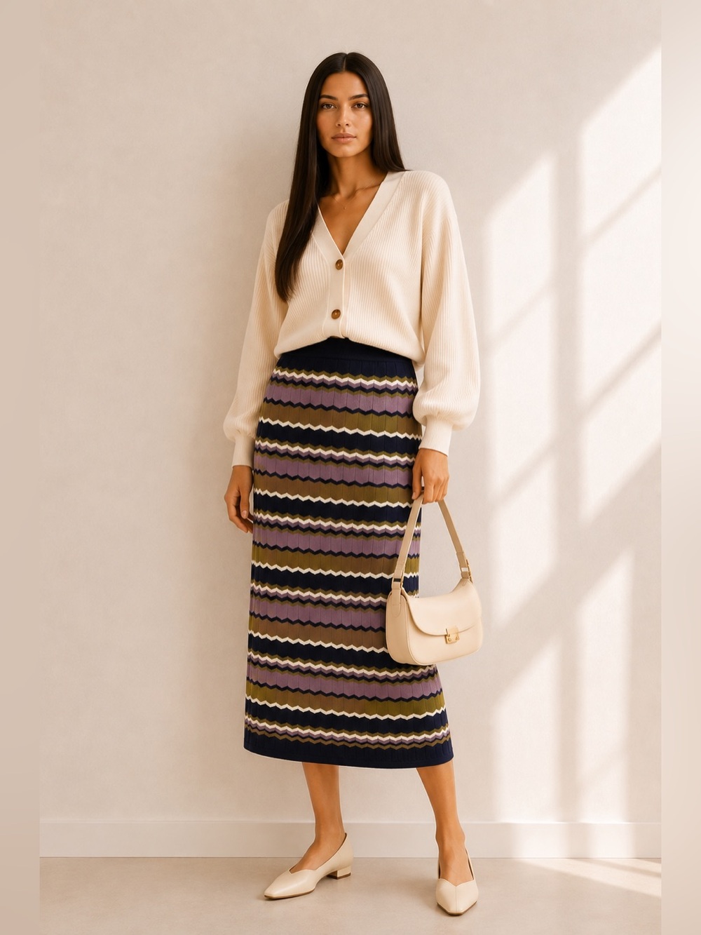 NWOT Sezane Chevron Knit Midi Skirt Romantic Boho Festival Fall